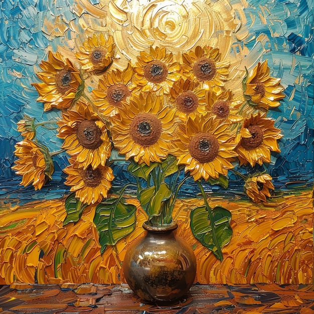 a painting of sunflowers in front of a painting of sunflowers