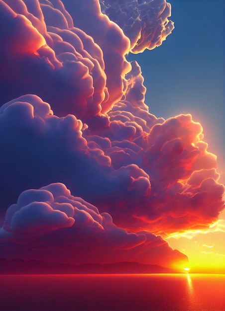 Painting of a sunset over a body of water generative ai