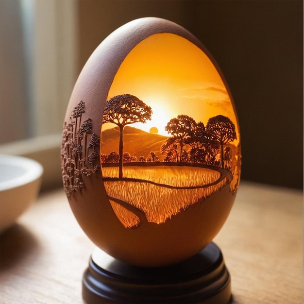 a painting of a sunset on an egg