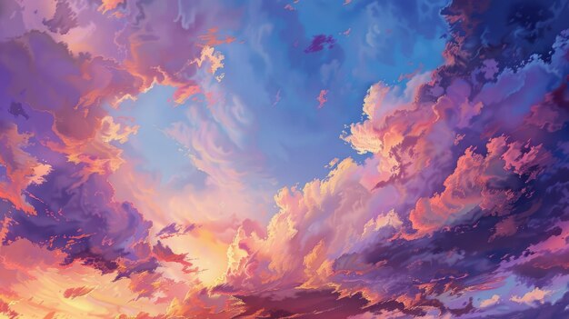 a painting of a sunset is shown on a purple background