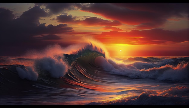 A painting of a sunset over the ocean generative AI