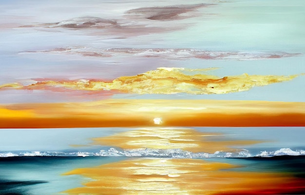 A painting of a sunset over the ocean