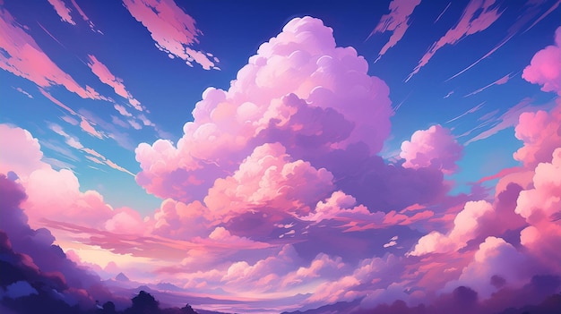 a painting of a sunset with clouds and the sun shining through the clouds