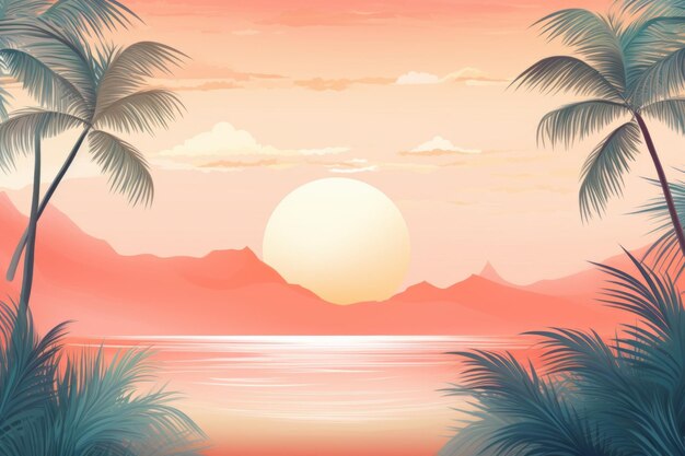 Painting of a Sunset With Palm Trees