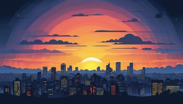 a painting of a sunset with the sun setting in the sky