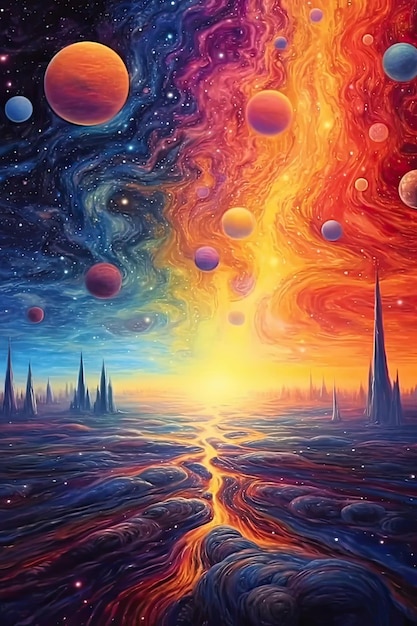 a painting of a sunset with the words  the universe