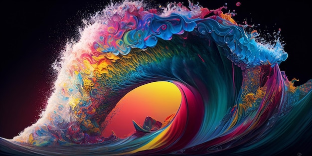 Painting of a surfer riding wave in the ocean generative ai