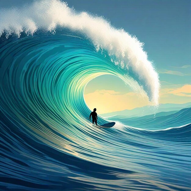 Photo a painting of a surfer riding a wave with the words  surfer  on it