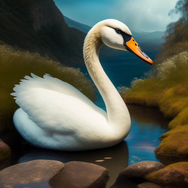 A painting of a swan with the word swan on it