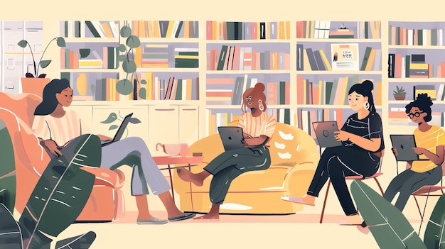 Photo a painting of three people on a couch with books and a book called  three