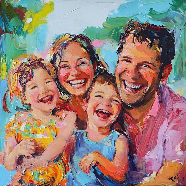 Photo a painting of three people with a baby and the words  family