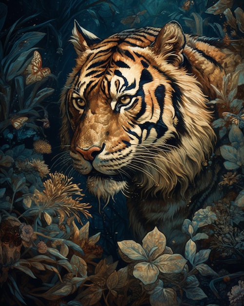 A painting of a tiger in the dark