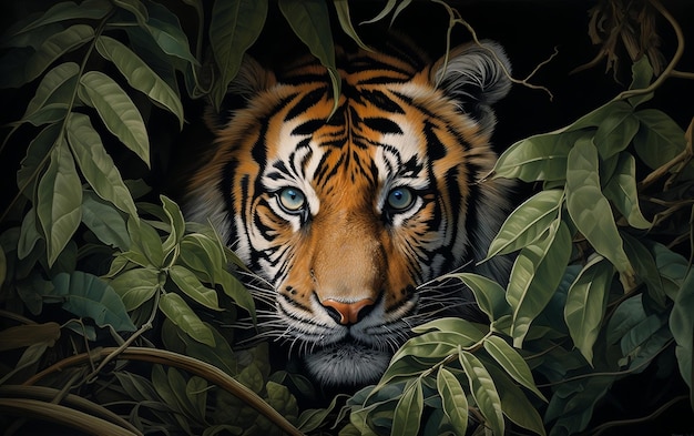 A painting of a tiger in the jungle AI