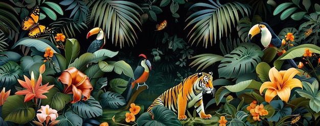 a painting of a tiger and a tiger in a jungle