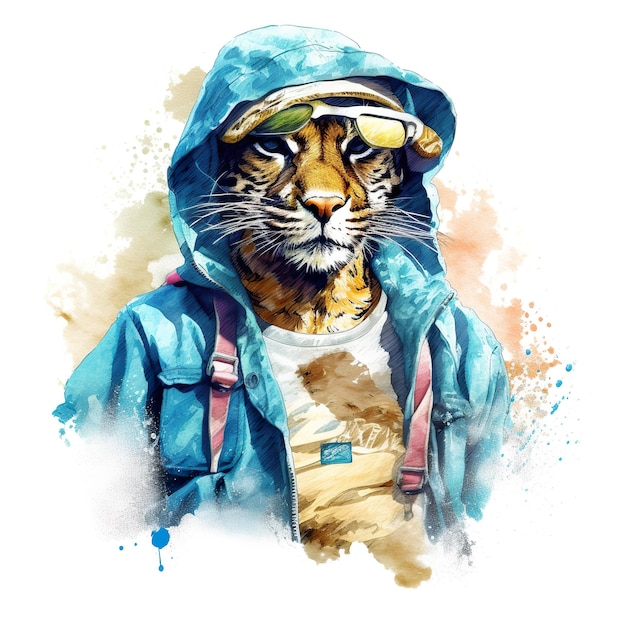 A painting of a tiger wearing a hoodie generative ai image