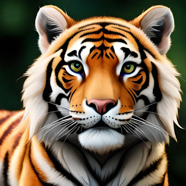 A painting of a tiger with a green background.