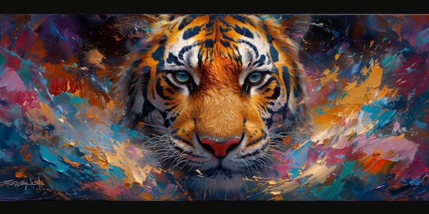 Painting of a tiger with oil technique wall art