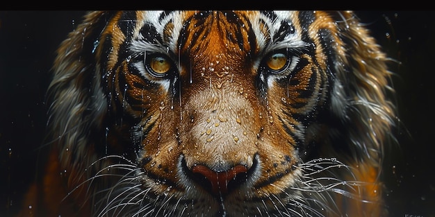 Painting of a tiger with oil technique wall art