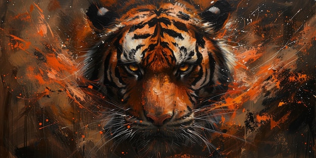 Painting of a tiger with oil technique wall art