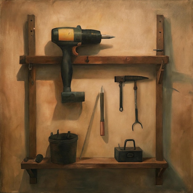 a painting of a tools and tools on a wall