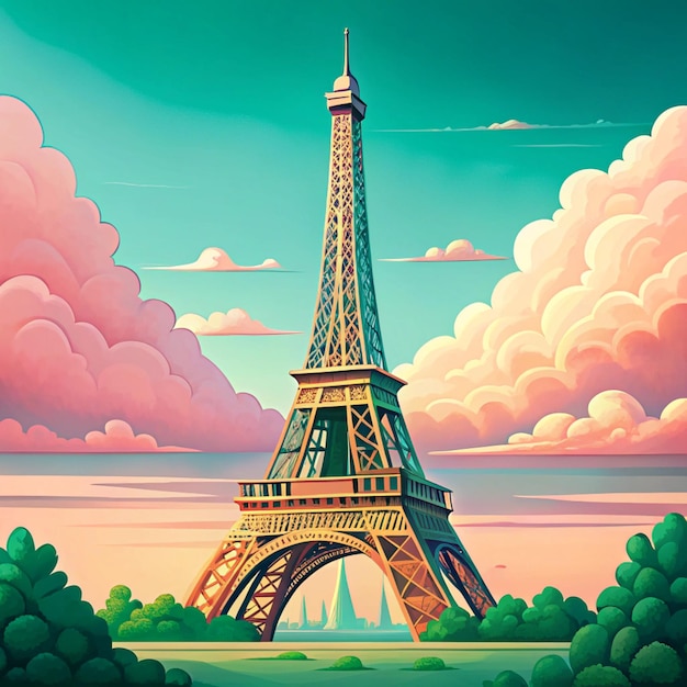 a painting of a tower with the words eiffel tower on it