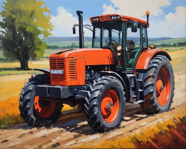 a painting of a tractor with the license plate number 36