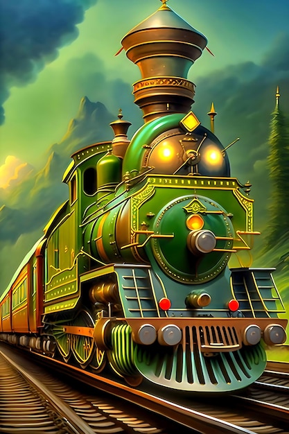 a painting of a train on a train track ai generated