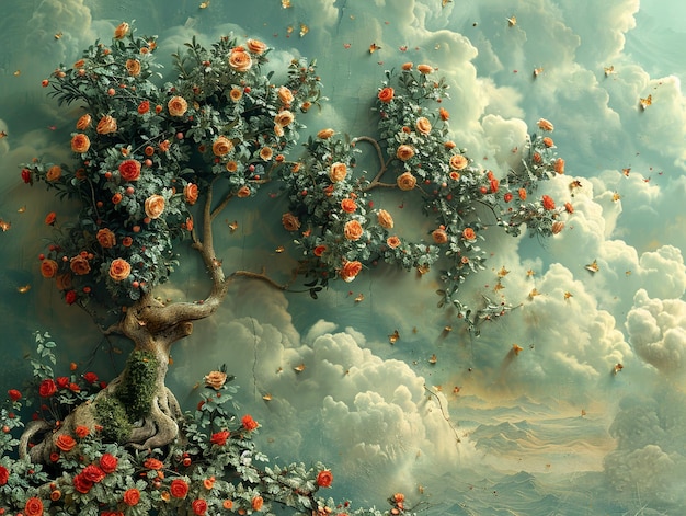 a painting of a tree with flowers and the word  the  god  on it