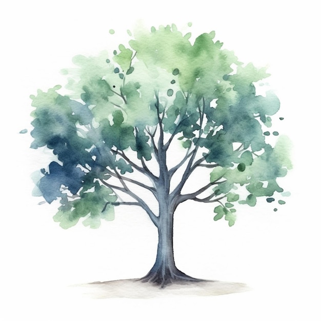 A painting of a tree with green leaves and a white background generative ai