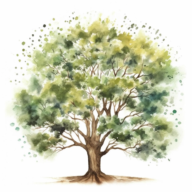 A painting of a tree with green leaves and a white background generative ai