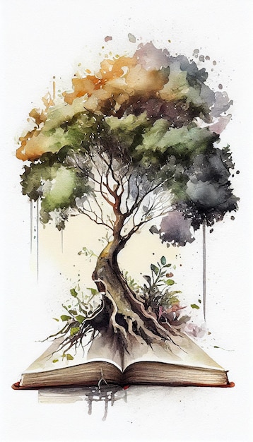 A painting of a tree with roots and the words'tree'on it