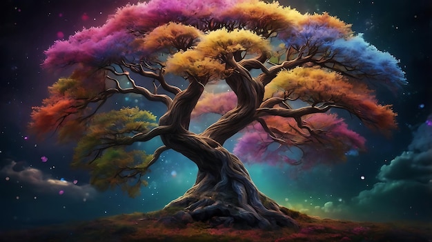 a painting of a tree with the word bonsai on it