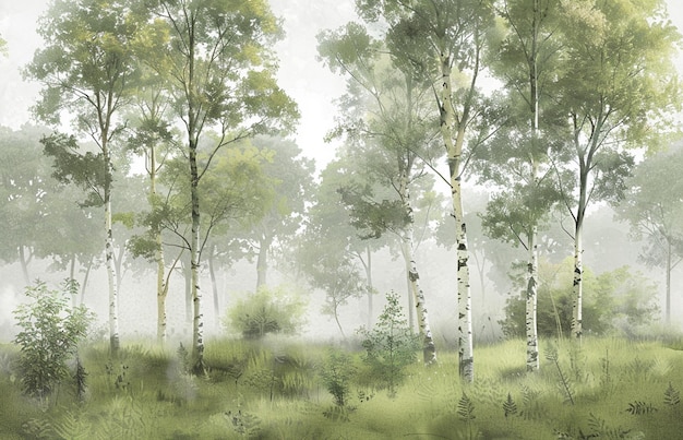 Photo a painting of trees with the word birches in the middle