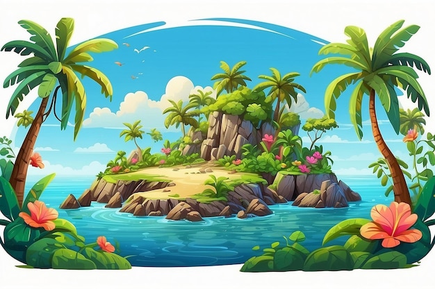 Photo a painting of a tropical island with a beach scene and watercolor painting