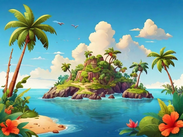 Photo a painting of a tropical island with palm trees and a tropical island