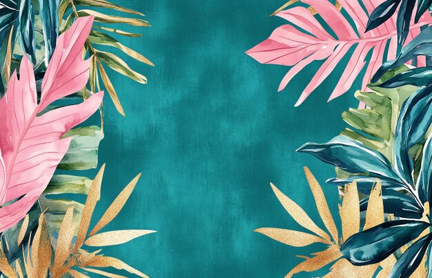 Photo a painting of a tropical plant with a blue background with a floral pattern