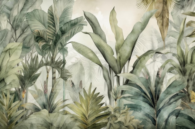 A painting of tropical plants and trees generative AI