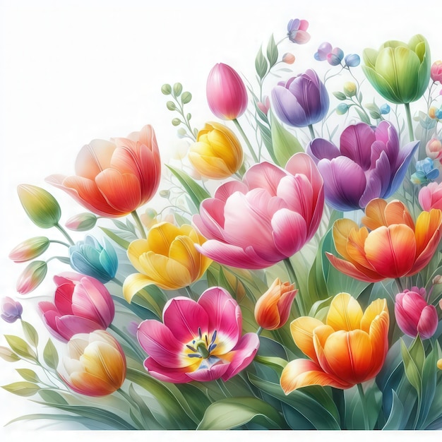 a painting of tulips and tulips with a heart in the middle