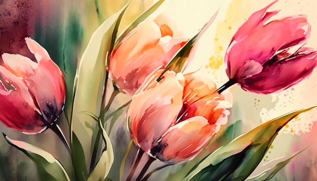 A painting of tulips with the word tulips on it