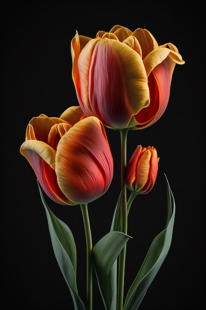 A painting of tulips with the word tulips on it