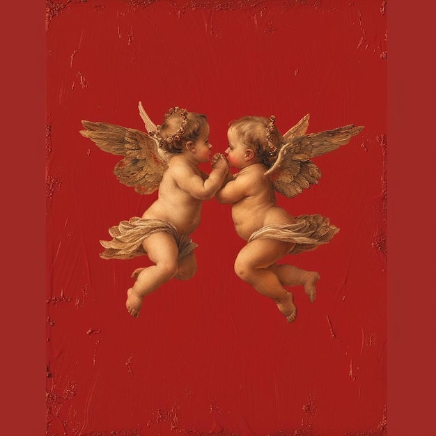 Photo a painting of two angels on a red background