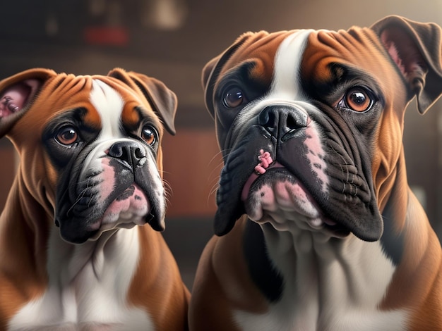 A painting of two boxer dogs