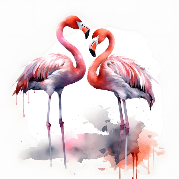 A painting of two flamingos with pink feathers and the word flamingos on it.