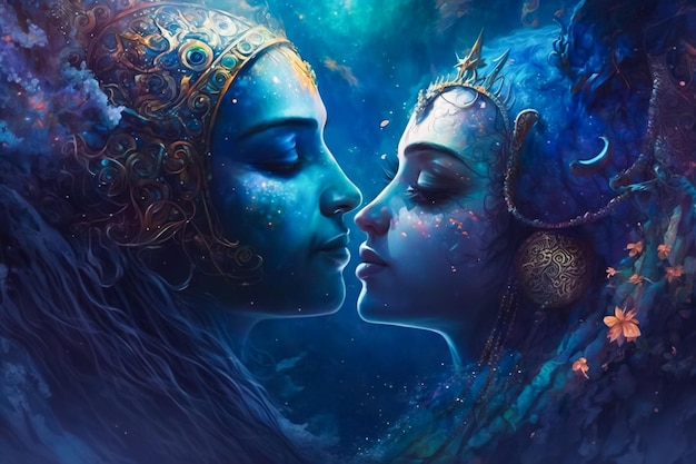 A painting of two people kissing.