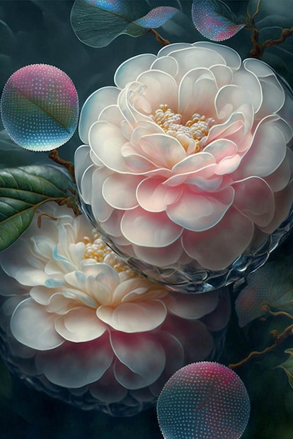 Painting of two white and pink flowers generative ai