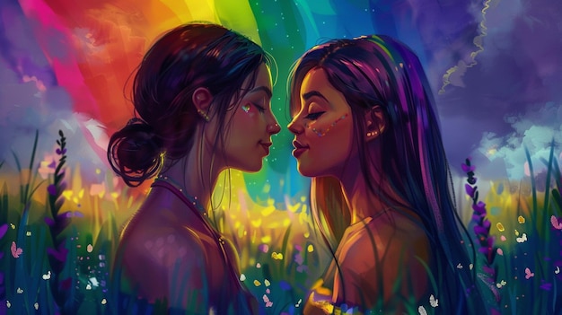 Photo a painting of two women with the words love on the bottom