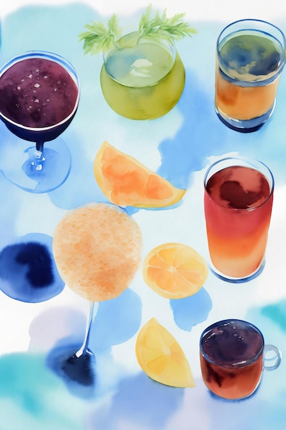 A Painting Of A Variety Of Drinks On A Table