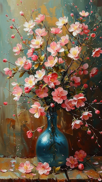 a painting of a vase with flowers in it