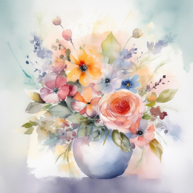 A painting of a vase with flowers in it