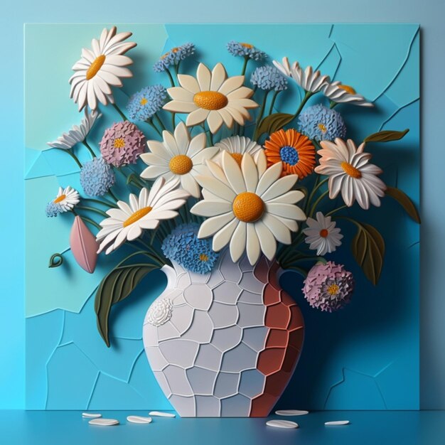 A painting of a vase with flowers on it